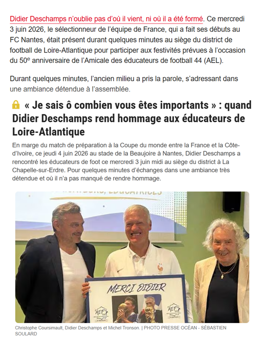 You are currently viewing Visite de Dider Deschamps à l&rsquo;AEF 44. L&rsquo;AEF 85 présente
